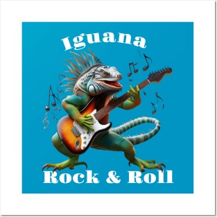 Rockstar Iguana in a Colorful Music Burst Posters and Art